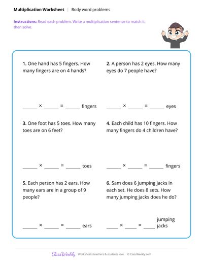 Multiplication Word Problems - Human Body