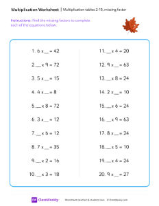 Multiplication tables 2-10, missing factor