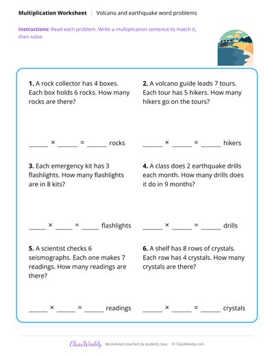 Multiplication Word Problems - Volcanoes & Earthquakes