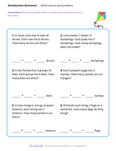 Multiplication Word Problems - Diversity & World Cultures