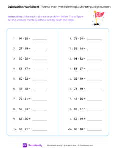 Mental math (with borrowing): Subtracting 2-digit numbers