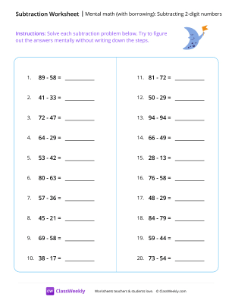 Mental math (with borrowing): Subtracting 2-digit numbers