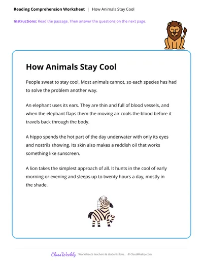 Reading Comprehension - How Animals Stay Cool
