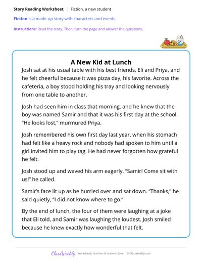 A New Kid at Lunch (Fiction Passage)