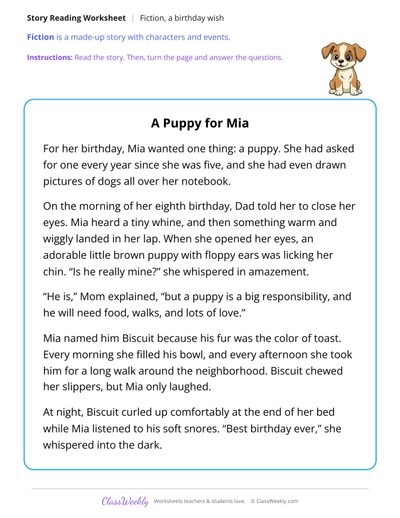 A Puppy for Mia (Fiction Passage)