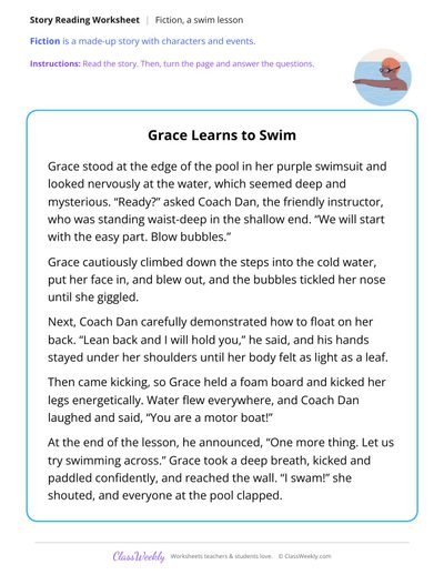 Grace Learns to Swim (Fiction Passage)