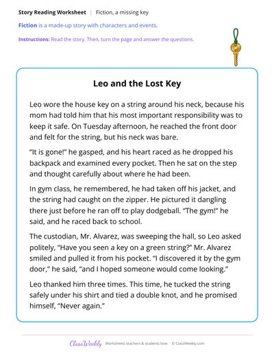 Leo and the Lost Key (Fiction Passage)