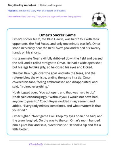 Omar's Soccer Game (Fiction Passage)