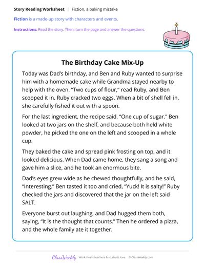 The Birthday Cake Mix-Up (Fiction Passage)