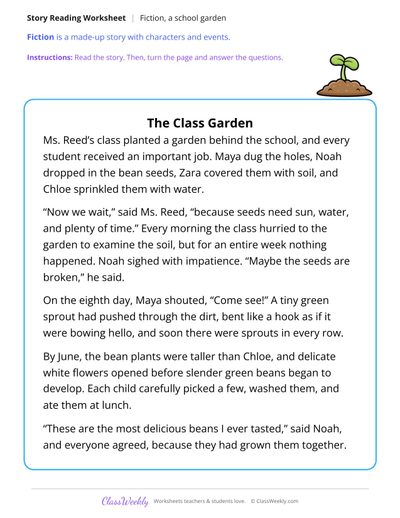 The Class Garden (Fiction Passage)