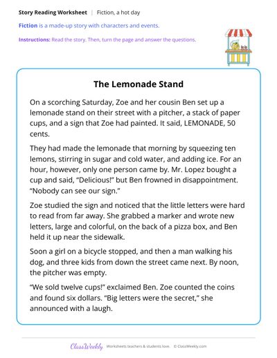 The Lemonade Stand (Fiction Passage)