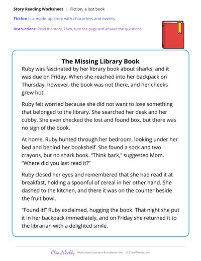The Missing Library Book (Fiction Passage)