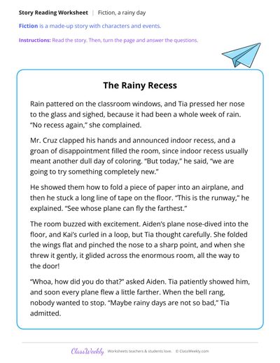 The Rainy Recess (Fiction Passage)