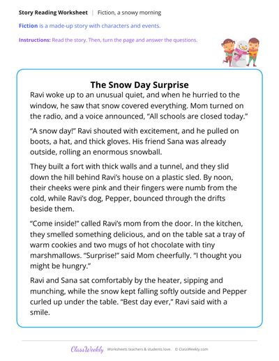 The Snow Day Surprise (Fiction Passage)