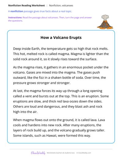 How a Volcano Erupts (Nonfiction Passage)