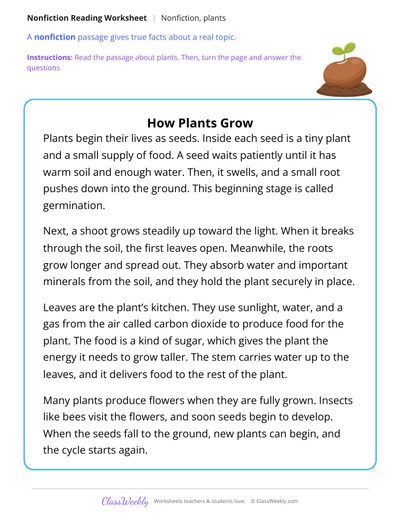 How Plants Grow (Nonfiction Passage)