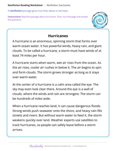Hurricanes (Nonfiction Passage)
