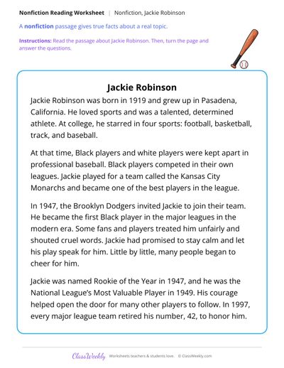Jackie Robinson (Nonfiction Passage)