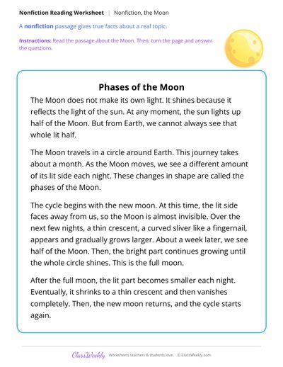 Phases of the Moon (Nonfiction Passage)
