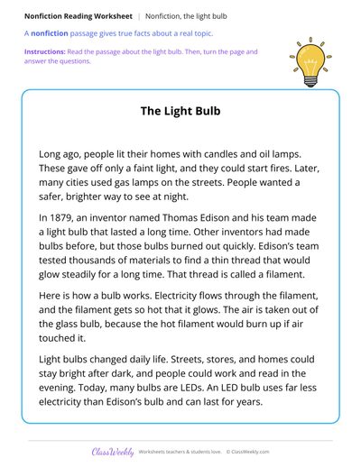 The Light Bulb (Nonfiction Passage)