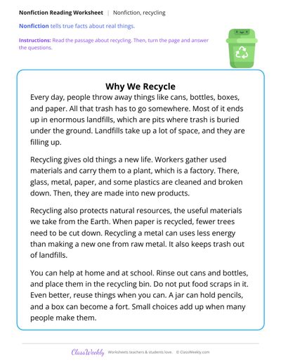 Why We Recycle (Nonfiction Passage)