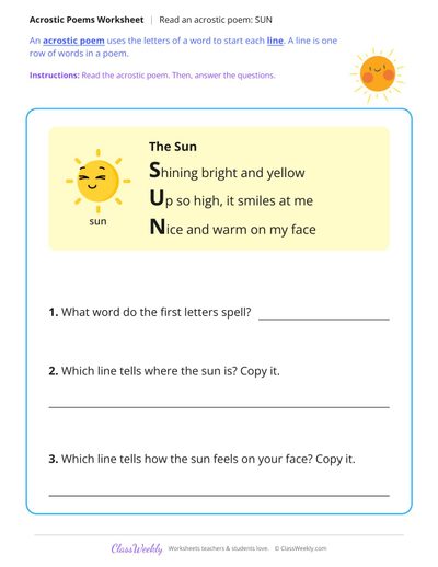 Read an Acrostic Poem: SUN