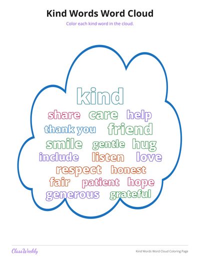 Kind Words Word Cloud Coloring Page (Grades 3-5)