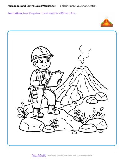 Volcano Scientist Coloring Page - Volcanoes & Earthquakes