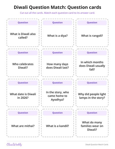 Diwali Question Match Cards