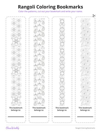 Rangoli Coloring Bookmarks (Grades 3-5)