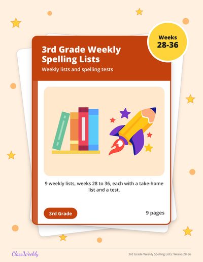 3rd Grade Weekly Spelling Lists: Weeks 28-36