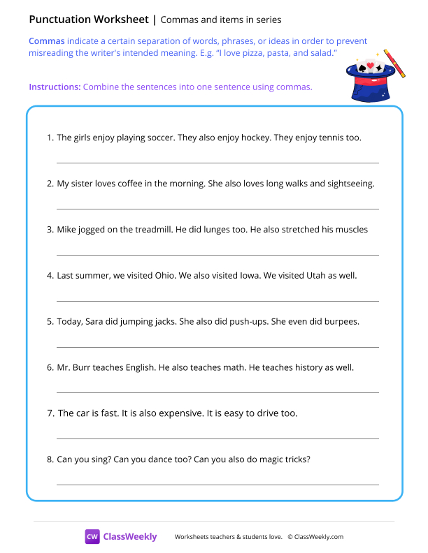 Commas and items in series - Magic Hat