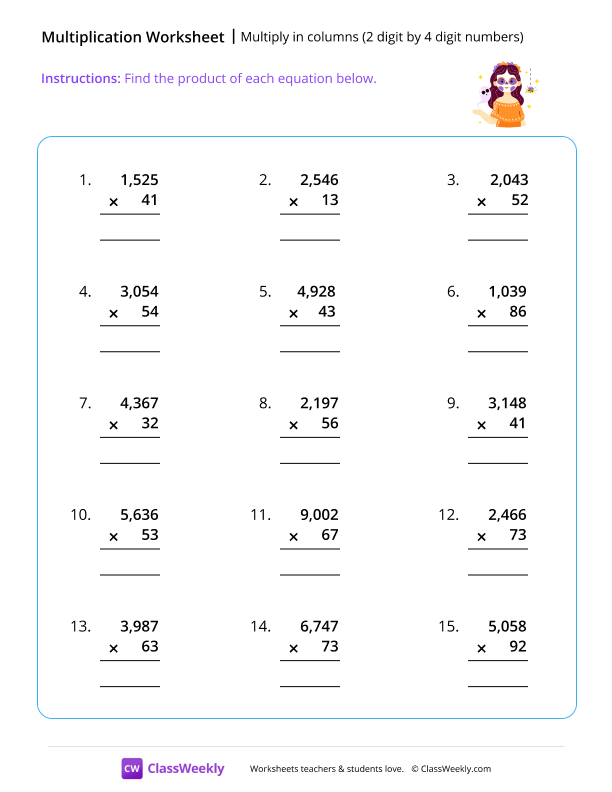 Multiply 2 by 4 digits - Catrina