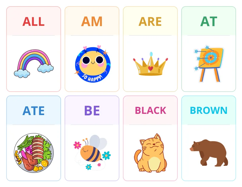 Kindergarten Dolch Sight Word Flashcards - Page 1