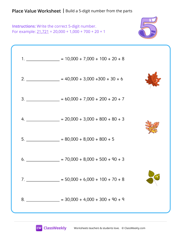 Build a 5-digit number from the parts - Glossy