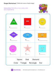 Write the name of each shape - Fruit Basket - Free Printable 1st Grade ...
