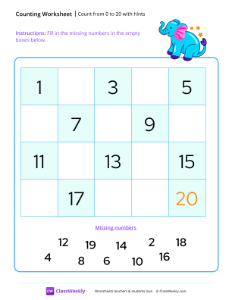 Count from 0 to 20 with hints Worksheets | Pre-K Numbers & Counting ...