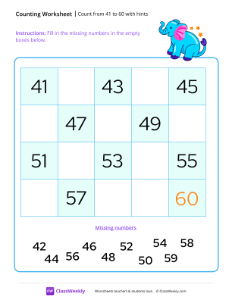 Count from 41 to 60 with hints | Pre-K Math | ClassWeekly