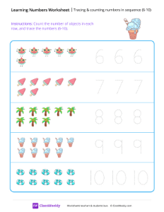 Tracing & counting numbers in sequence (6-10) - Ice Cream - Free Pre-K ...
