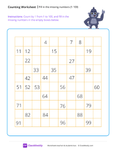 Fill in the missing numbers (1-100) - Gorilla | Pre-K Math | ClassWeekly