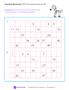 Fill in the missing numbers (1-50) - Zebra - Free Pre-K Math Worksheet ...