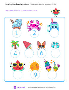 Writing Numbers in Sequence 1-10 - Watermelon Shades | Pre-K Math ...
