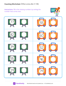 What comes after (1-100) - Teacher - Free Pre-K Math Worksheet ...