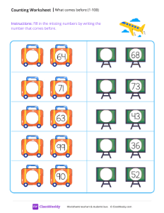 What comes before (1-100) - Plane | Pre-K Math | ClassWeekly