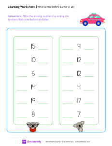 What comes before & after (1-20) - Taxi - Free Pre-K Math Worksheet ...