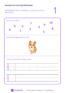 Counting and Tracing Numbers Worksheets for Kindergarten | Free ...