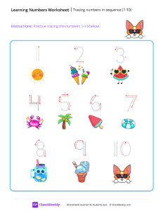 Tracing Numbers in Sequence (1-10) Worksheets for Pre-K | Free ...