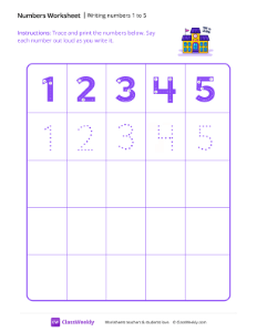 Writing numbers 1 to 5 Worksheets for Kindergarten | Free Printable ...