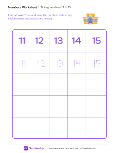 Writing numbers 11 to 15 - Bayside - Free Printable Kindergarten Math ...