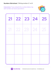 Writing numbers 21 to 25 Worksheets for Pre-K | Free Printable PDFs ...